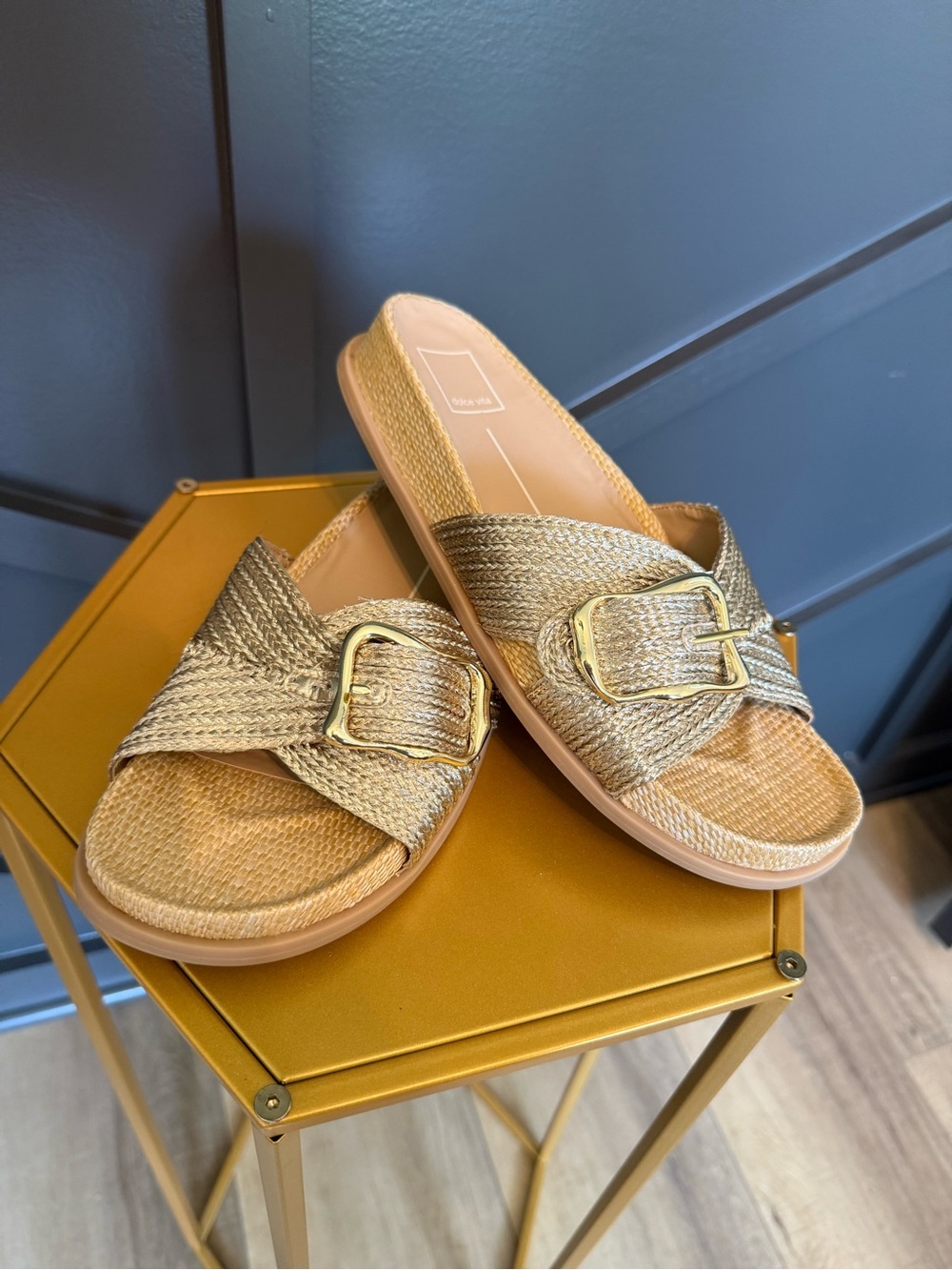 Dolce Vita Woven Buckle Slide Sandals - Gold